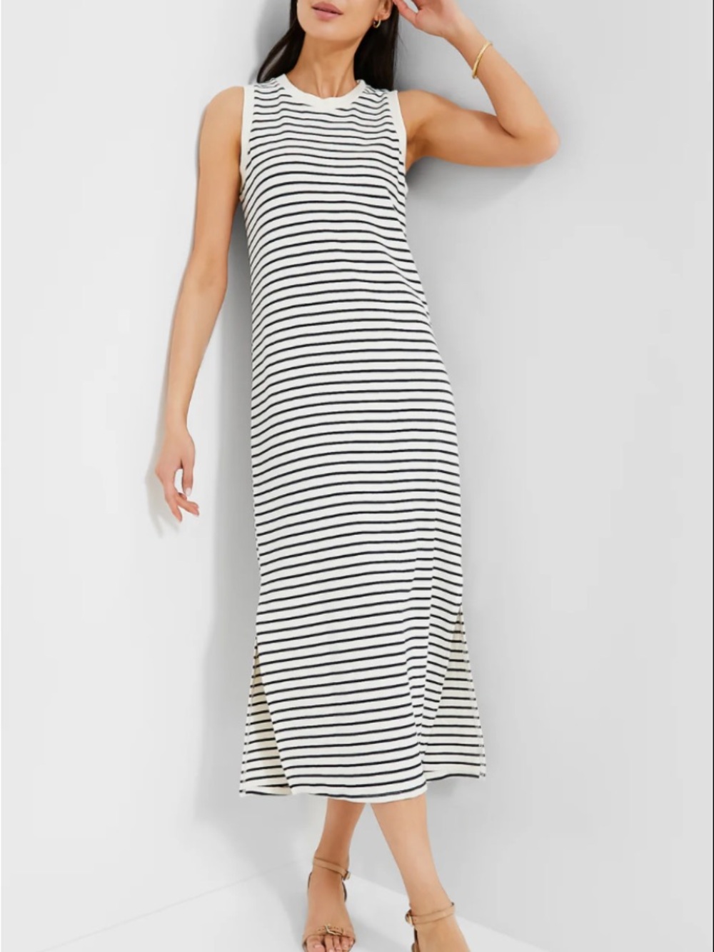 Pomander Place Black & White Striped Sleeveless Maxi Dress